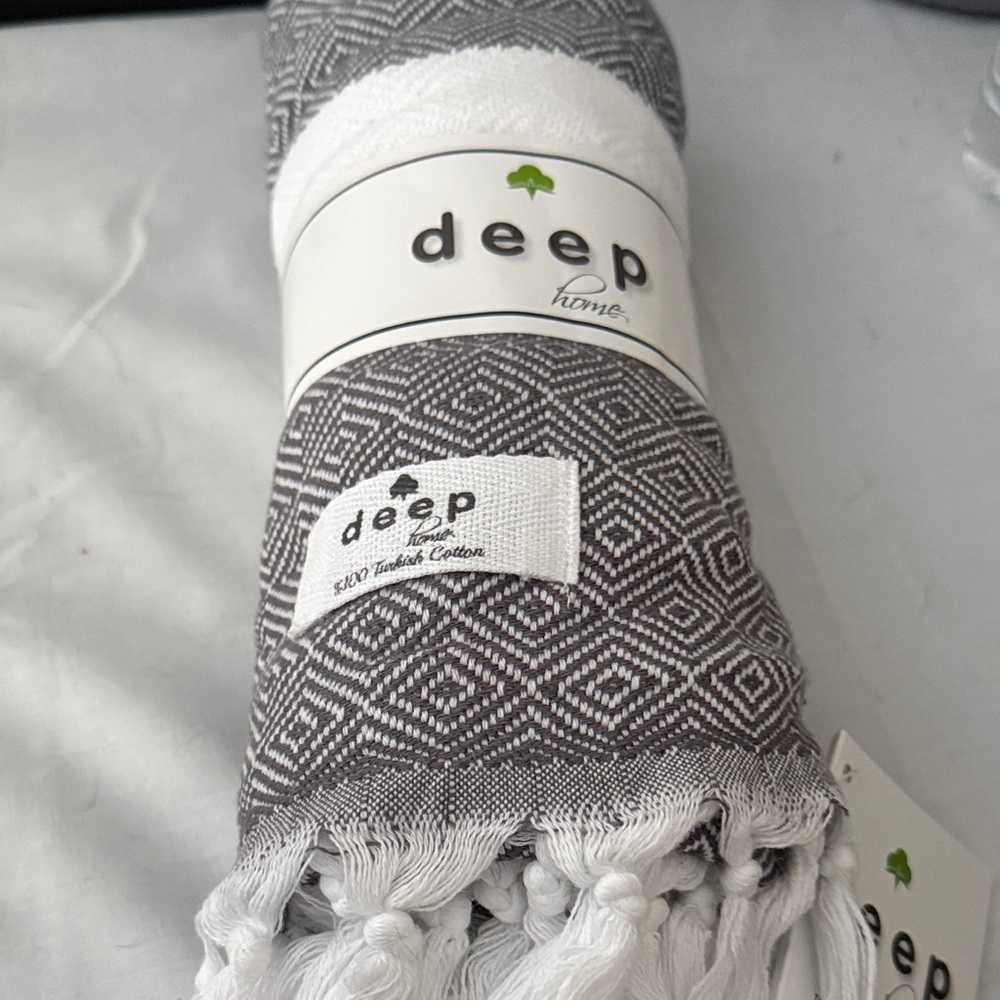 Deep Home Gray and White Towel